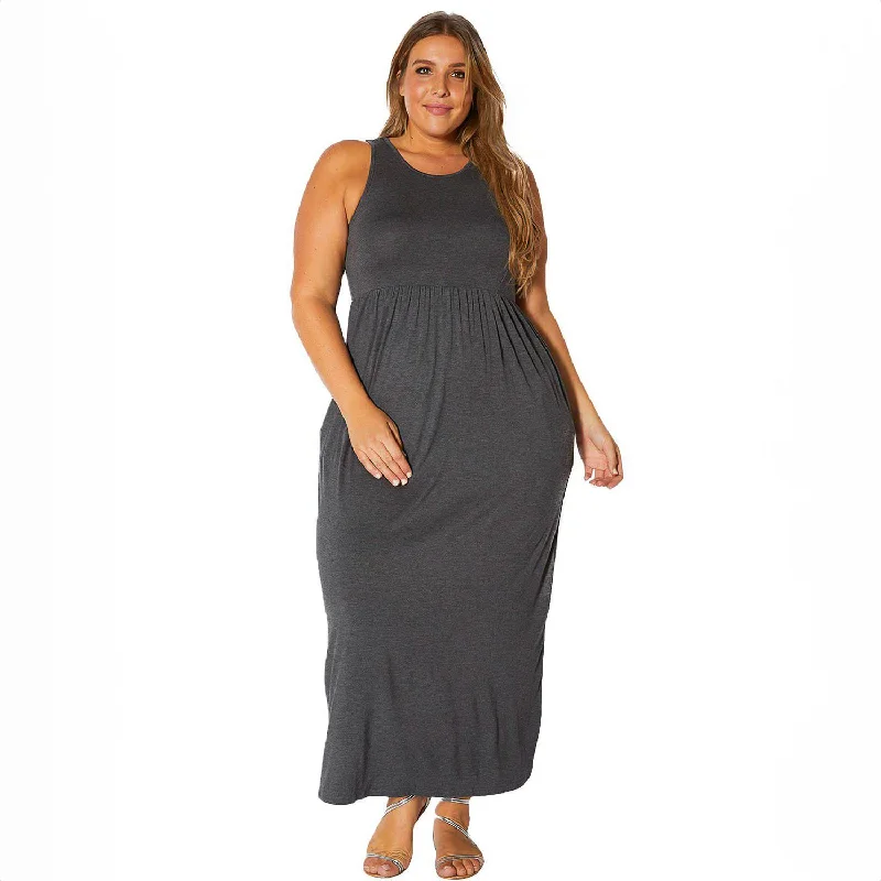 Maxi dresses for stylish day out -Plus Size Womens Sleeveless Pleated Maxi Dress