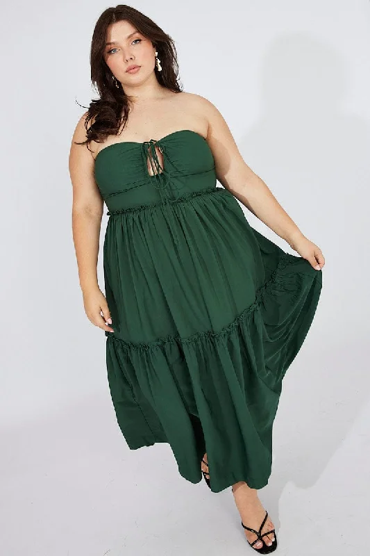 Maxi dresses with backless design -Green U Front Maxi Halter Dress