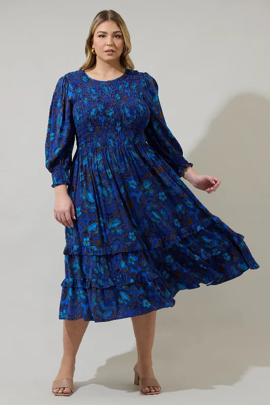 Maxi dresses for casual outings -Bluford Floral Ludlow Smocked Maxi Dress Curve