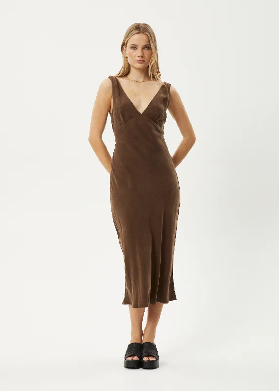 Maxi dresses for festive wear -AFENDS Womens Gia - Cupro Maxi Dress - Coffee