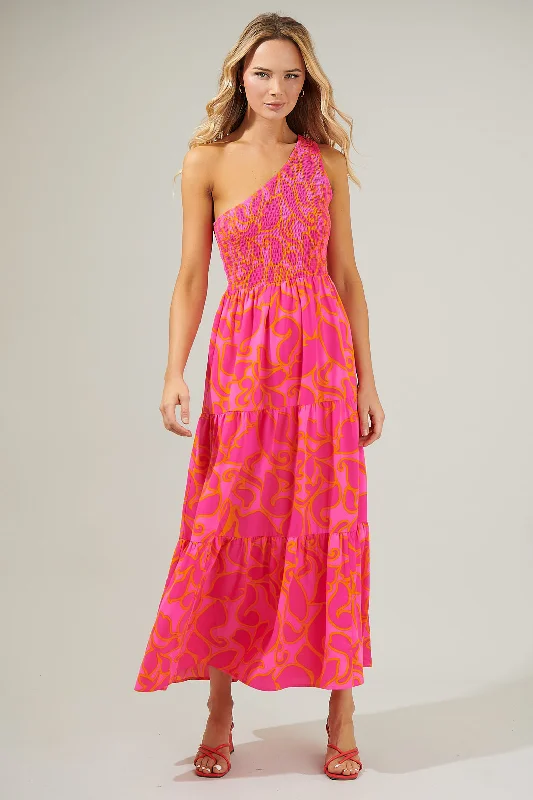 Maxi dresses for destination trips -Hardy Floral Smocked One Shoulder Lys Maxi Dress