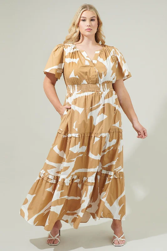 Maxi dresses with empire silhouette -Hazel Abstract Palmer Poplin Tiered Maxi Dress Curve