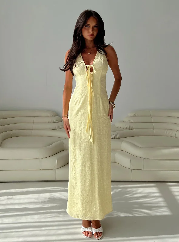 Maxi dresses with cross back -Chantilly Maxi Dress Lemon