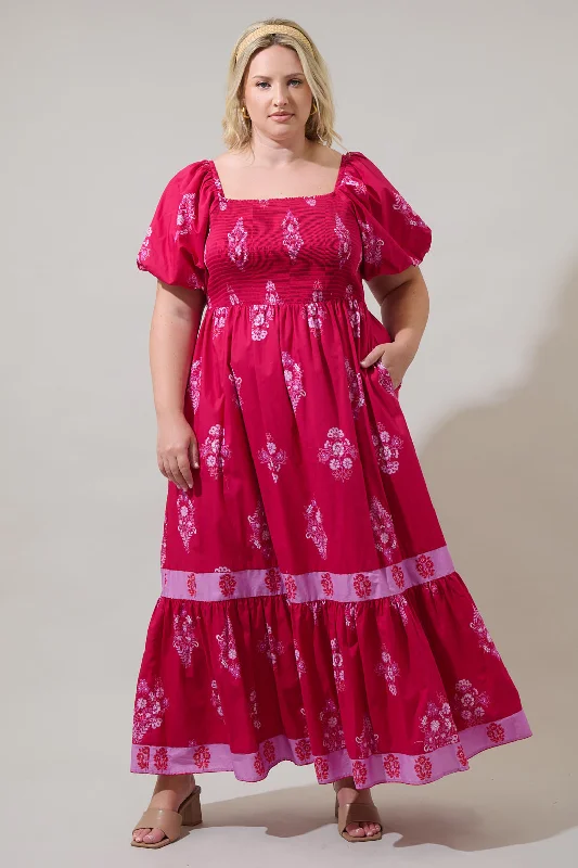 Maxi dresses for destination weddings -Mercer Floral Berky Smocked Maxi Dress Curve