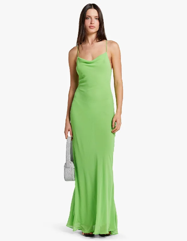 Maxi dresses for summer pool parties -Elowen Printed Georgette Maxi Dress - Neon Green