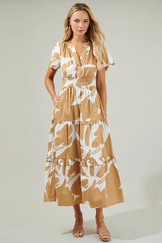 Maxi dresses with boho chic style -Hazel Abstract Palmer Poplin Tiered Maxi Dress