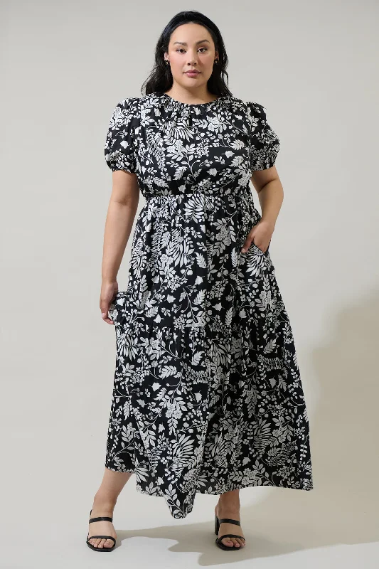 Maxi dresses for formal outdoor parties -Pine Hill Floral Becca Tiered Maxi Dress Curve