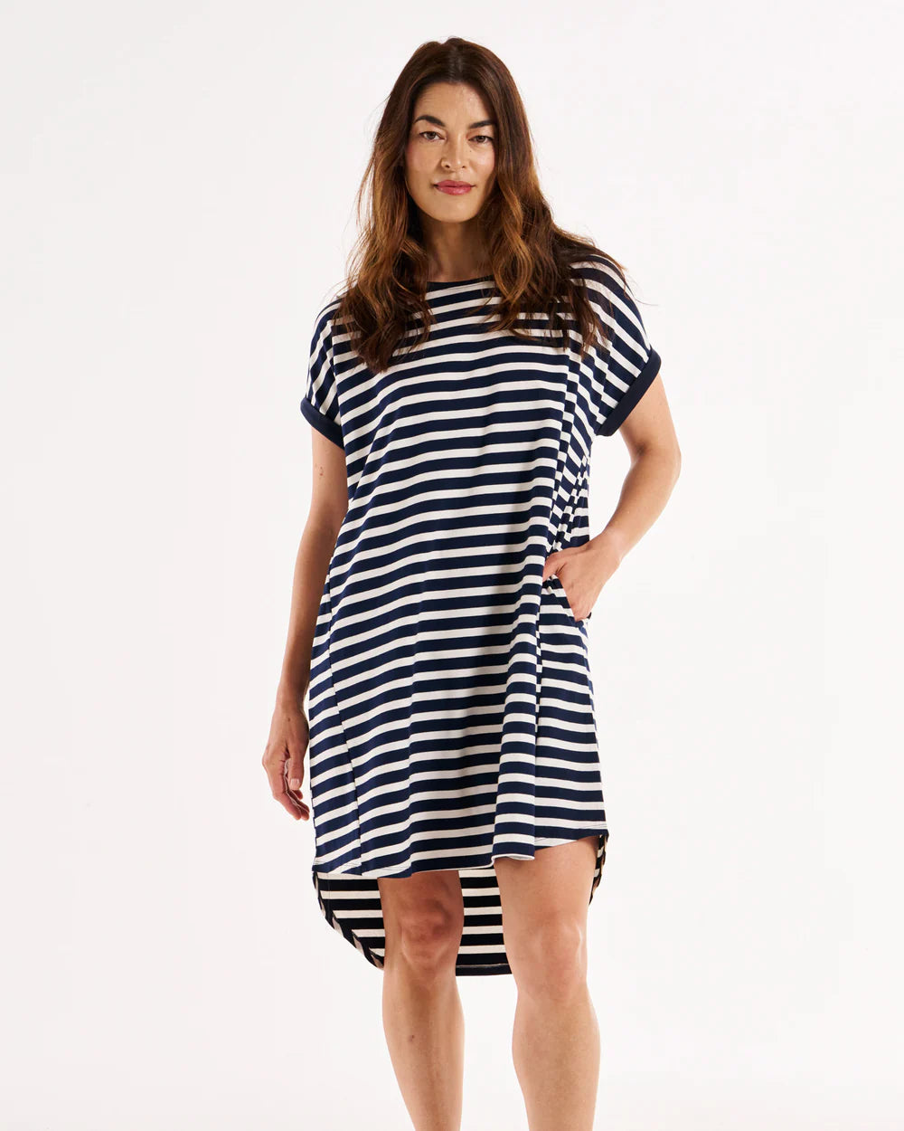 Maxi dresses for relaxed spring days -Maxine T-Shirt Dress - Navy Stripe