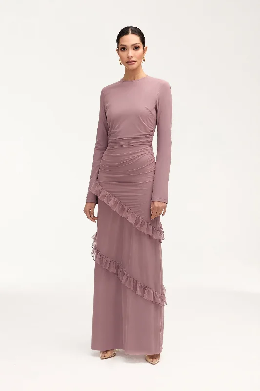 Maxi dresses with boho chic detailing -Sabrina Waterfall Maxi Dress - Twilight Mauve