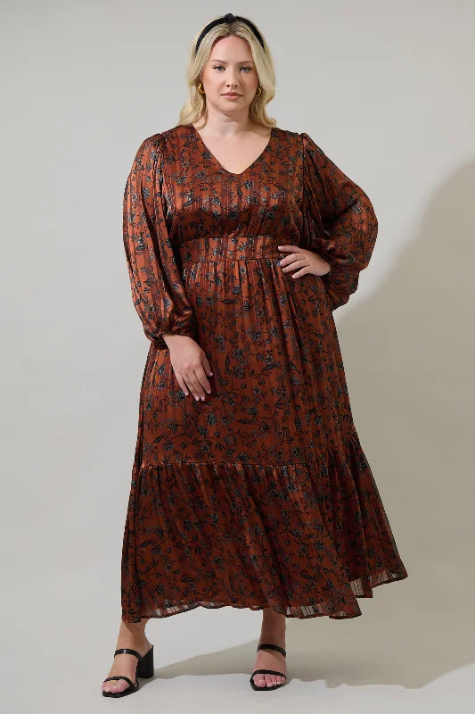 Maxi dresses with wide hemline -Leoben Floral Kent Long Sleeve Maxi Dress Curve