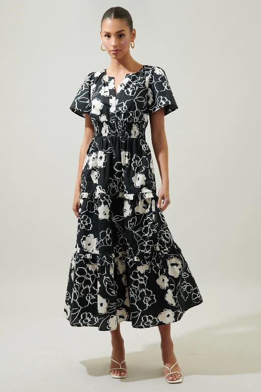 Maxi dresses with luxurious materials -Fabienne Floral Palmer Poplin Tiered Maxi Dress