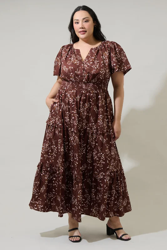 Maxi dresses with floral lace pattern -Gibson Floral Palmer Poplin Tiered Maxi Dress Curve