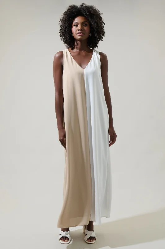 Maxi dresses for evening party -Safford Color Block Shift Maxi Dress