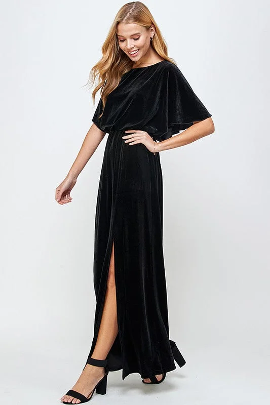 Maxi dresses for tropical resorts -Black Valerie Velvet Maxi