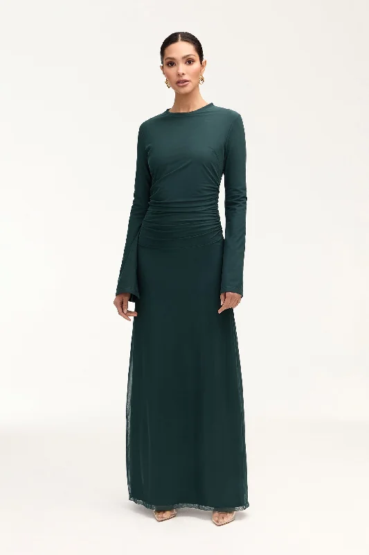 Maxi dresses with satin flow -Arianna Rouched Maxi Dress - Enchanted Forest