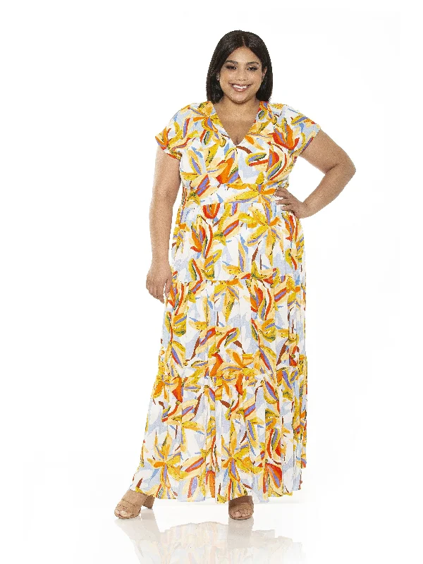 Maxi dresses with floral belt -Summer Maxi Dress - Plus Size