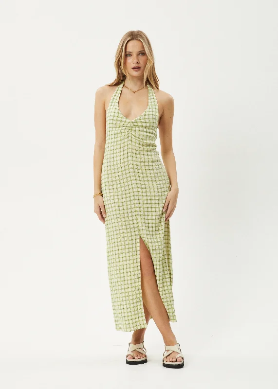 Maxi dresses with long flowing train -AFENDS Womens Darcy - Check Maxi Dress - Lemongrass Check