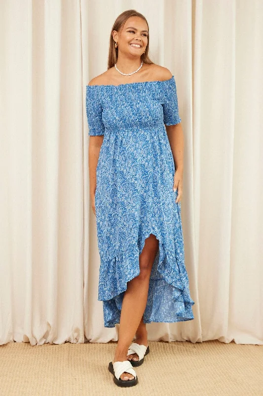 Maxi dresses with puff sleeves -Paisley Pr Maxi Dress Off Shoulder Short Sleeve