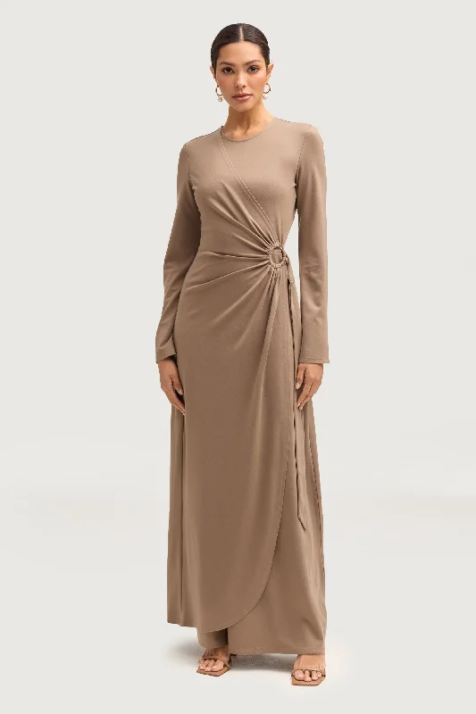 Maxi dresses with mixed patterns -Reema Wrap Maxi Dress - Taupe