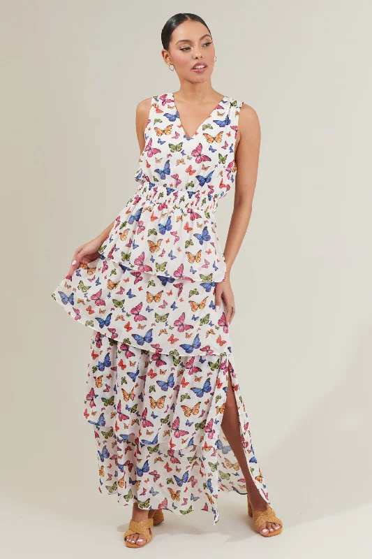 Maxi dresses with crisscross back -Bess Butterfly Tiered Maxi Dress