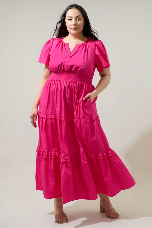 Maxi dresses with loose pleats -Fabia Palmer Poplin Tiered Maxi Dress Curve