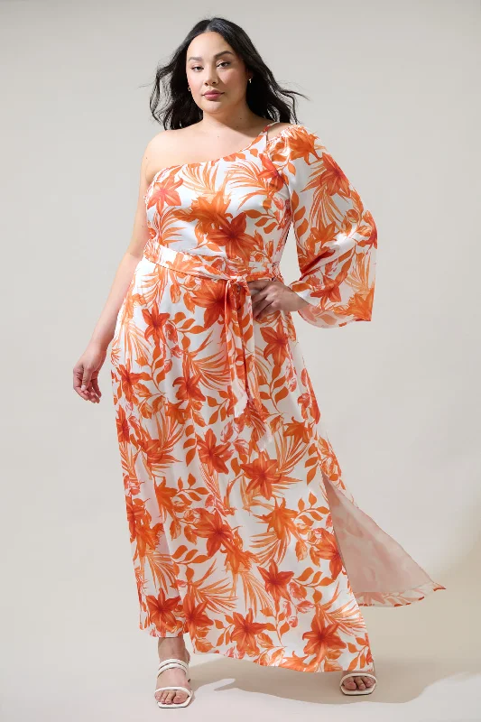 Maxi dresses with side pockets -Nerola Floral One Shoulder Maxi Dress Curve