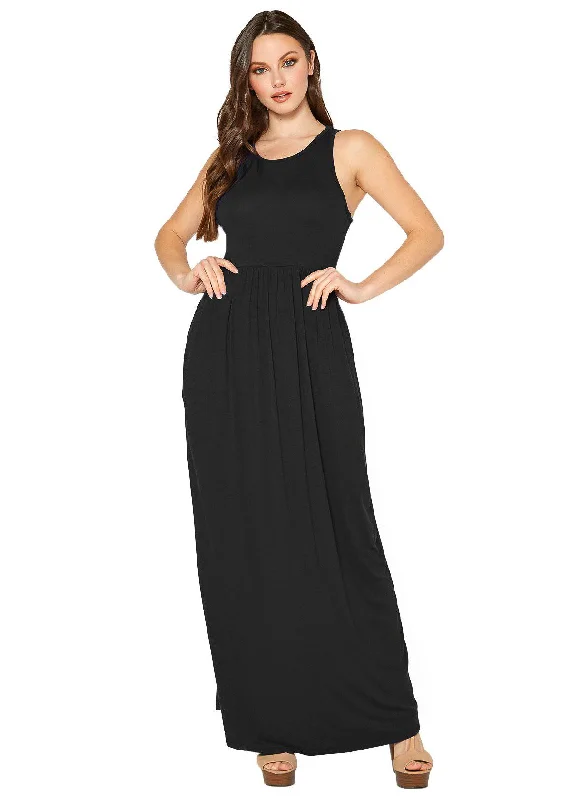 Maxi dresses for glamorous party -Womens Sleeveless Pleated Maxi Dress