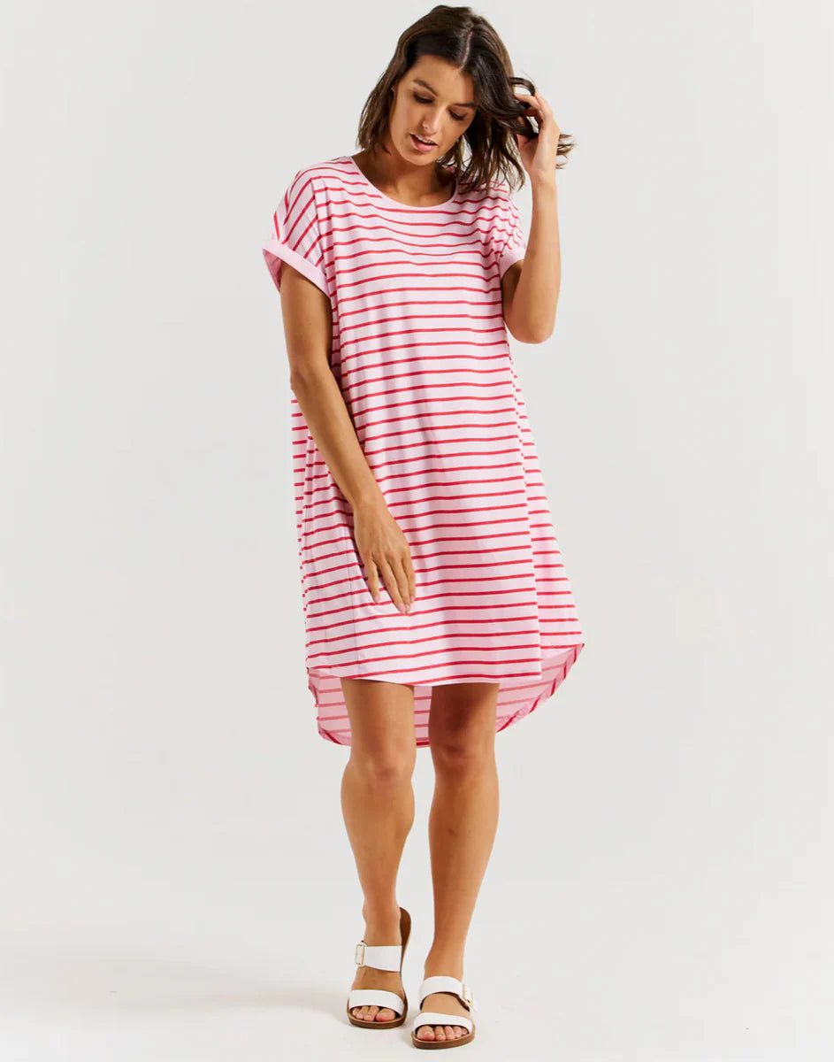 Maxi dresses for luxury night outs -Maxine T-Shirt Dress - Cherry Blossom Stripe