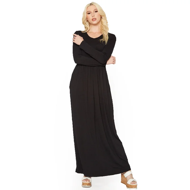 Maxi dresses with modern cut -Women's Basic Long Sleeve Fit & Flare Maxi Dress