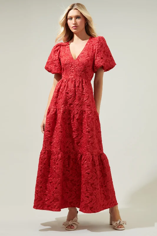 Maxi dresses with side pockets and belt -Arielle Jacquard Maxi Tiered Dress