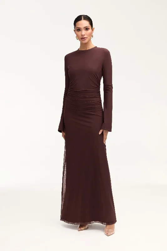 Maxi dresses for casual formal gatherings -Arianna Rouched Maxi Dress - Espresso