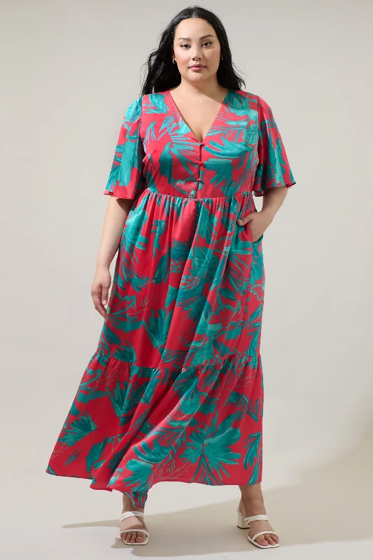 Maxi dresses with tropical print -Palm Tropics Pismo Button Down Flutter Maxi Dress Curve