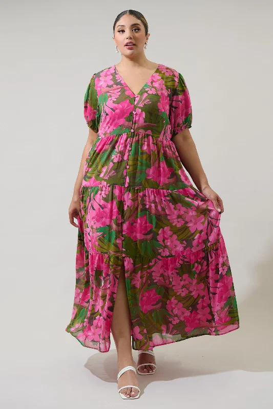 Maxi dresses for elegant evening -Dandi Floral Monaco Long Tiered Maxi Dress Curve