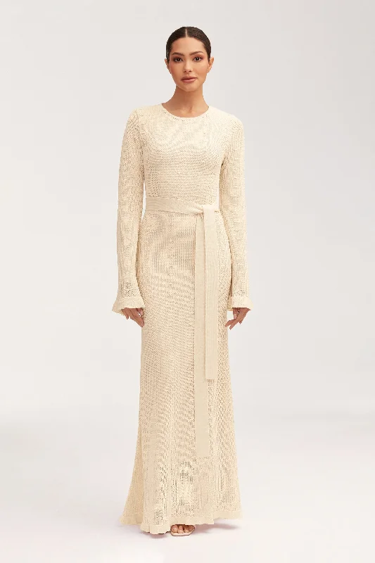 Maxi dresses with ruched skirt -Leilani Crochet Maxi Dress - Off White