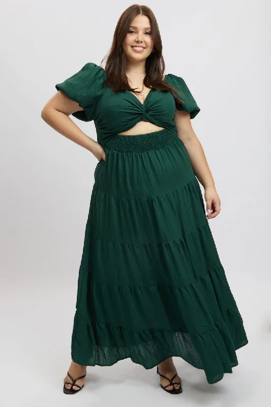 Maxi dresses for tropical vacations -Green Maxi Dress Short Sleeve Twist Front