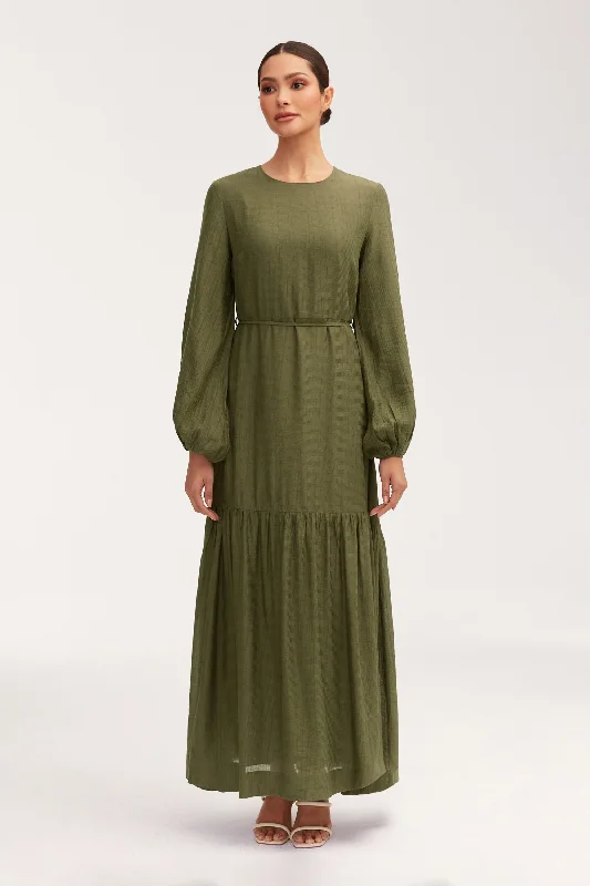 Maxi dresses with floral lace -Mila Tiered Maxi Dress - Olive Green