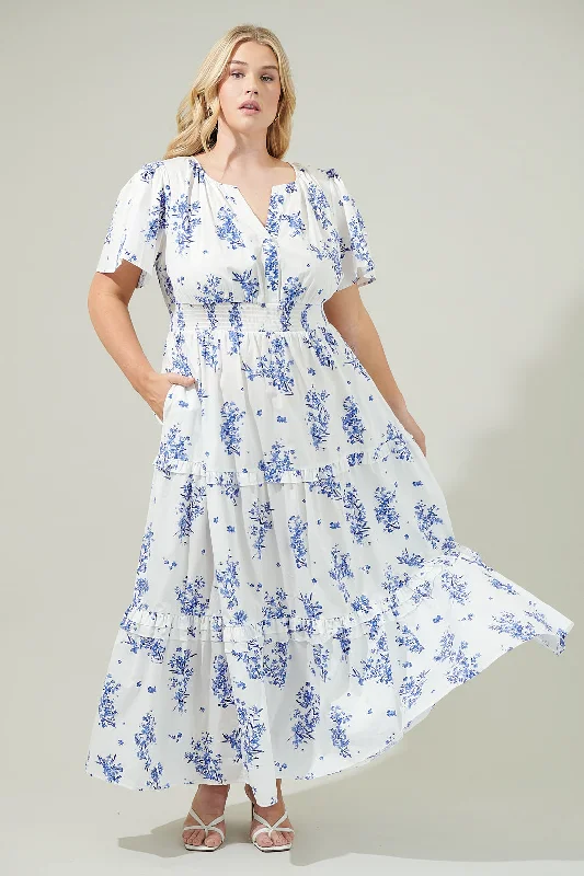 Maxi dresses with slit side -Bestia Floral Palmer Poplin Tiered Maxi Dress Curve