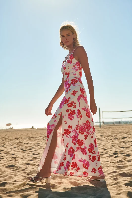 Maxi dresses for outdoor events -Maui Floral Portia Open Back Maxi Dress