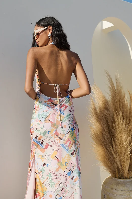 Maxi dresses with elegant print -Down The Sunset Yuma Halter Maxi Dress