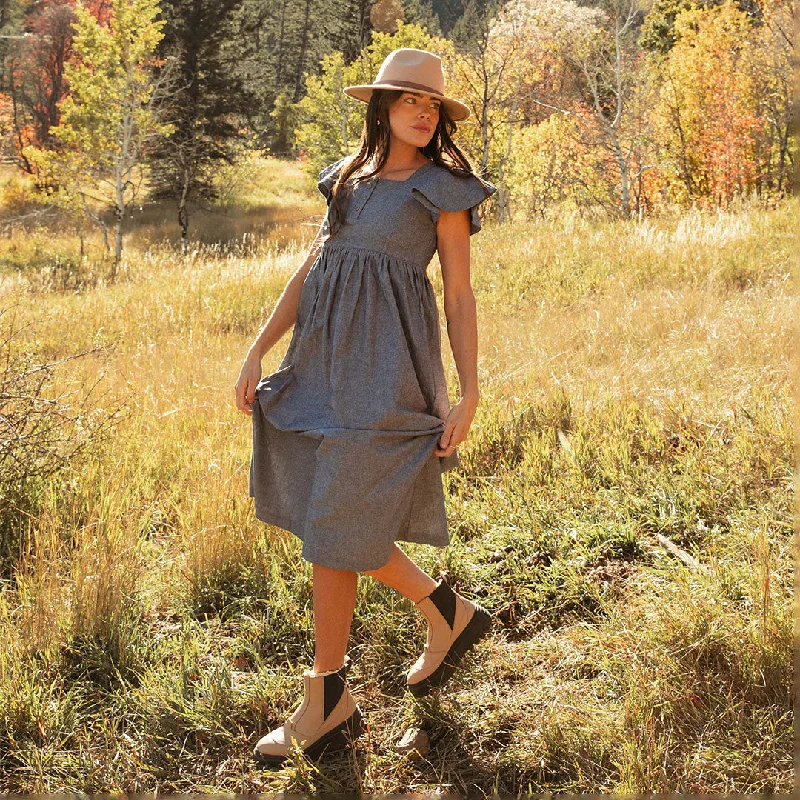 Maxi dresses for relaxed fit -Hailey Maxi Dress, Black Chambray