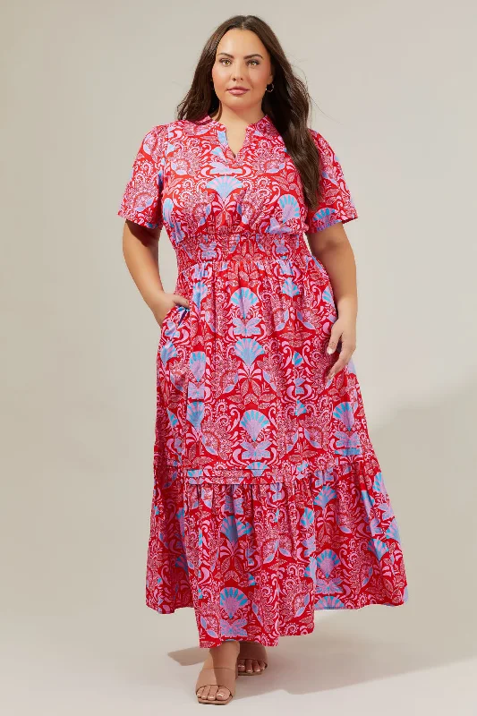 Maxi dresses with side slit detailing -Radiant Floral Belraj Poplin Maxi Dress Curve