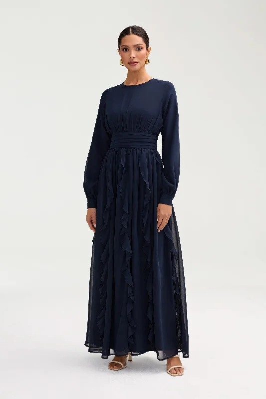 Maxi dresses with layered design -Nesreen Waterfall Chiffon Maxi Dress - Night Sky