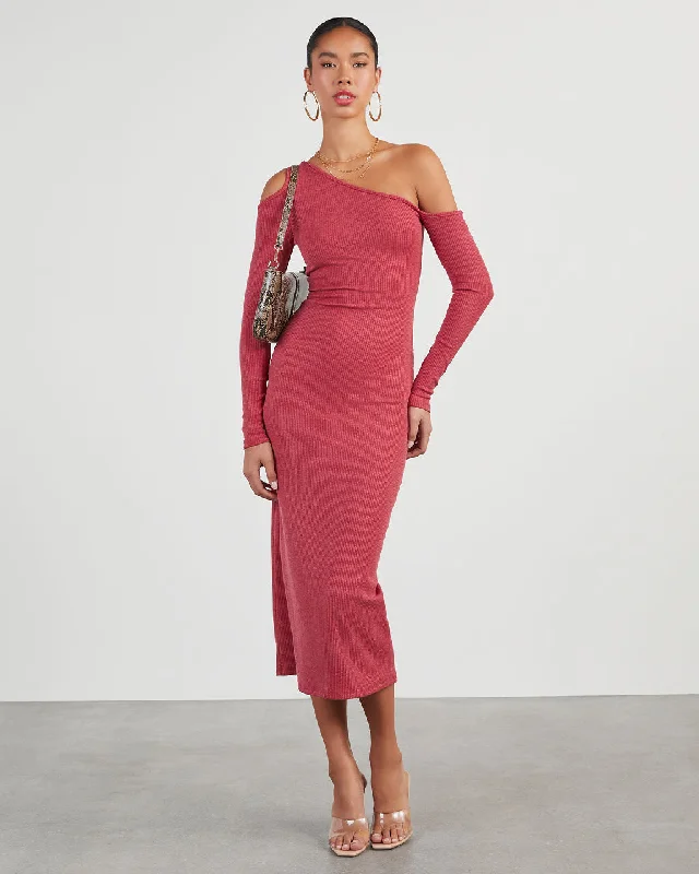 Midi Dresses with Structured Designs for Winter-Regina Cutout One Shoulder Knit Midi Dress