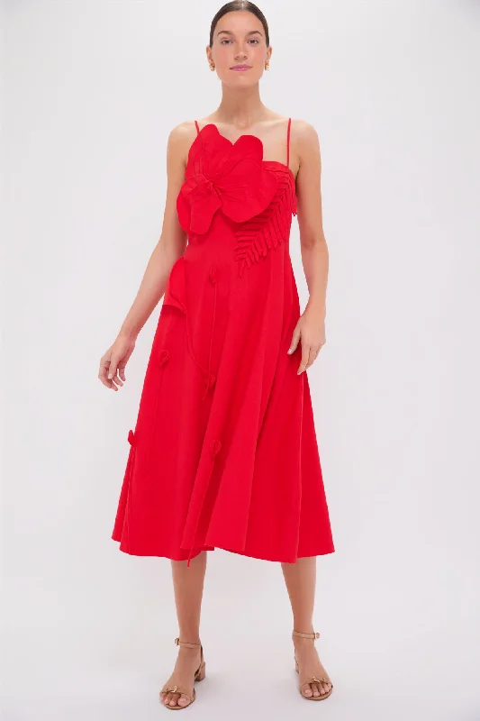 Midi Dresses for Autumn Date Nights-Red Garden Sleeveless Midi Dress