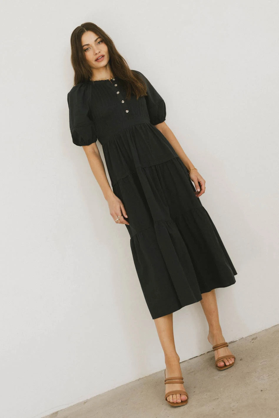 Midi Dresses with Sleek Finishes for Formal Gatherings-Leandra Midi Dress in Navy