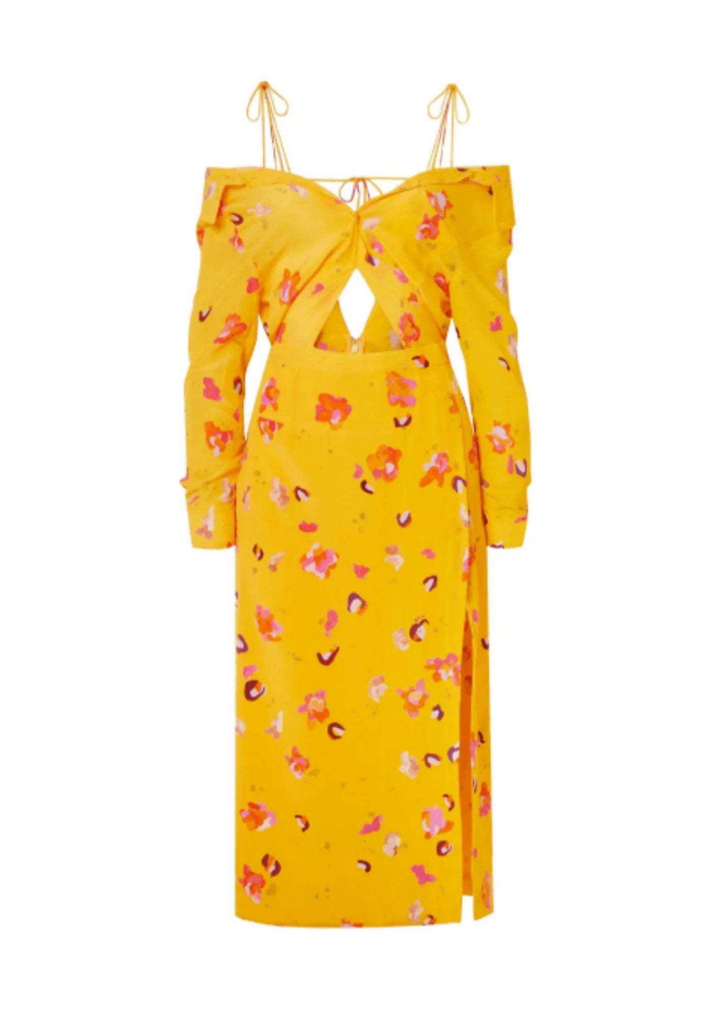 Midi Dresses with Button Front for a Classic Look-YELLOW FLORAL MIDI DRESS