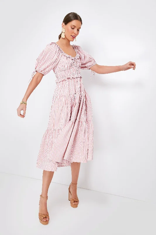 Midi Dresses for Summer Wedding Guests-Pink Striped Brielle Midi Dress