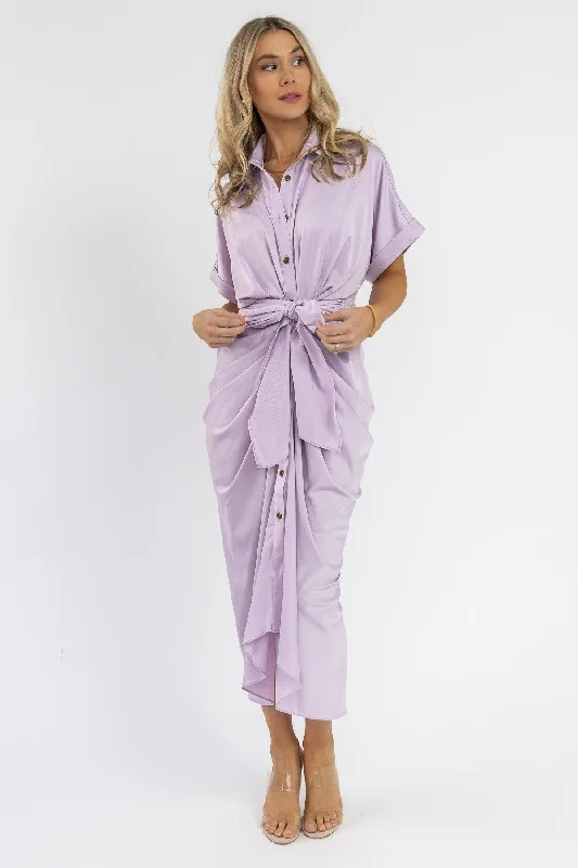 Midi Dresses for Casual Day-to-Day Style-Knotty Looks Lavender Midi Dress