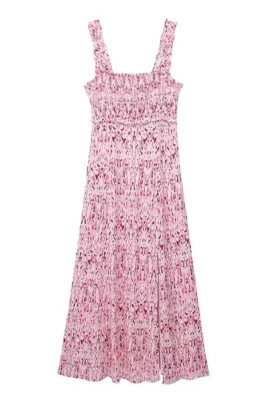 Comfortable Midi Dresses for Travel-'Willa' Linen-Blend Printed Midi Dress