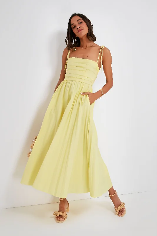 Midi Dresses for Elegant Night Gatherings-Limoncello Caroline Cotton Poplin Pleated Midi Dress